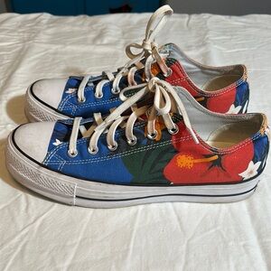 Converse Red and Blue Floral Athletic Shoes
